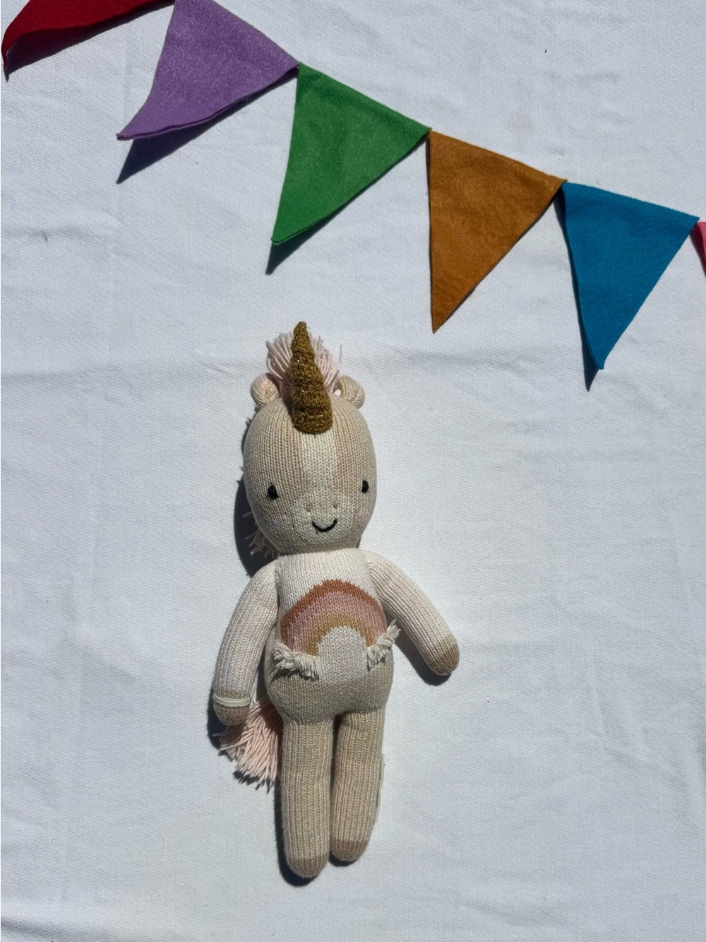 Cuddle and Kind Knitted Unicorn Plush Toy - Cream with Gold Horn - Picture 1 of 4